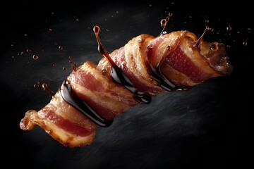 3D Bacon Wrap Gliding: Irresistible Food Art for Mouthwatering Culinary Promotions.