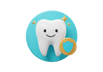 Isolated cute happy smiling tooth with protection shield and sparkling stars icon vector