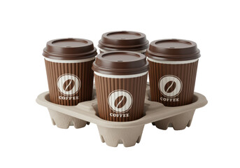 Isolated coffee cups in cardboard carrier, coffee to go cups with lid, take away drinks