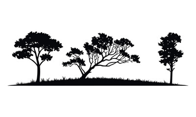Black tree silhouettes collection. Single tree vectors. Tree in silhouette. Various tree vectors. Forest and nature concept. Collection of different tree symbols.