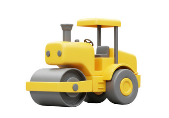 Isolated Road Roller With Gray Wheels and Yellow Body Ready for Asphalt, Pavement Repair