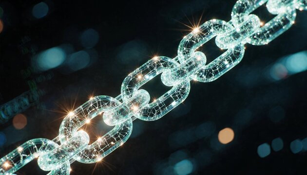 A glowing digital chain representing secure data connection and blockchain technology.