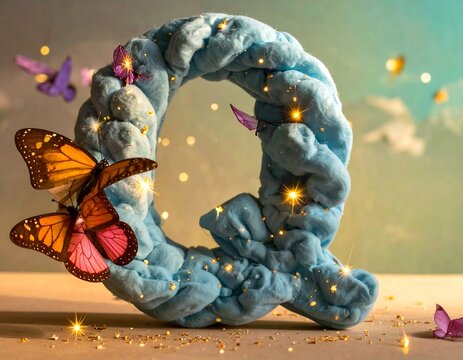 Soft blue letter Q with butterflies