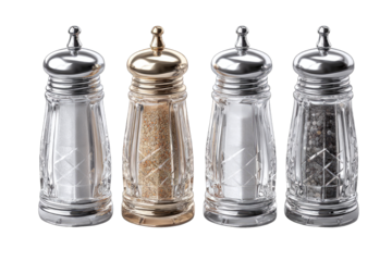 Four crystal salt and pepper shakers with metal tops