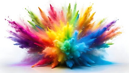 Rainbow dust powder explosion transparent PNG, isolated background. Dynamic blast eruption, vibrant colorful effect, lgbt, party, celebration, festival, color run element white background	
