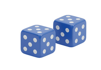 Isolated Blue Dice Pair with White Dots for Games or Gambling - 3D Rendered Illustration