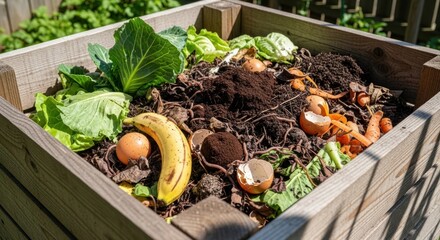 Organic Compost Bin with Kitchen Scraps and Worms for Sustainable Gardening