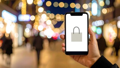 Secure Online Shopping, City Street at Night