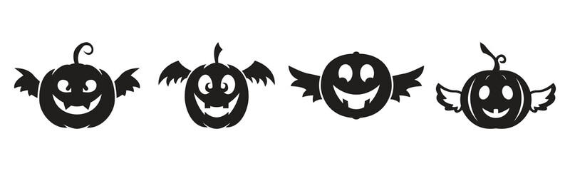 Flying halloween pumpkin vector artwork silhouette collection illustration
