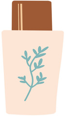 Minimalist Natural Skincare Bottle with Brown Cap and Green Leaf Illustration, Perfect for Organic Beauty and Eco-Friendly Cosmetic Product Branding