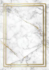 White Marble Texture Background with Gold Frame and Veins Elegant Decorative Design