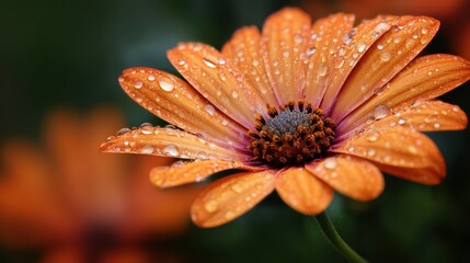 Close-up of Orange Daisy with Water Droplets sparkling under the morning light.