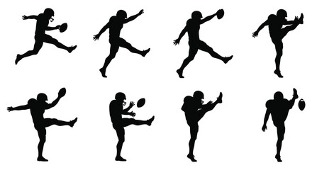 Silhouette of a person playing table tennis in various poses and movements