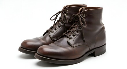 Vintage brown leather boots with worn-out texture, clean background