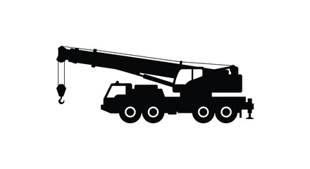 Black silhouette of a large truck mounted crane with hook © msunny93