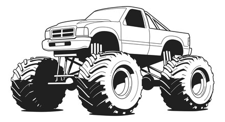 A large monster truck with oversized tires and a lifted suspension system © msunny93