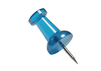 Isolated blue pushpin on a light surface for notes, reminders and memos in office, school