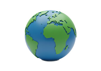 Isolated globe displaying green continents and blue oceans in three-dimensional view