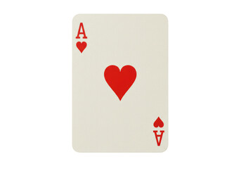 Isolated Ace of Hearts card for playing games of poker and blackjack with heart symbol