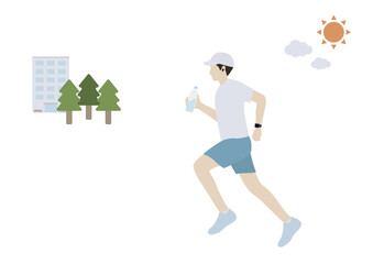 Morning jogging man with earphones, water bottle and smartwatch illustration
