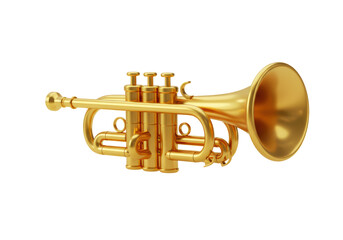 Isolated gold trumpet for musical band performance and classical concert hall events © Eoin