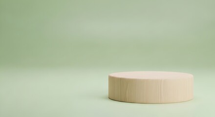 Minimalist Beige Cylinder Podium on Soft Green Background, Product Display, Empty Space.
