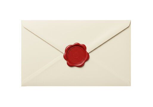 Isolated envelope with red wax seal, sealed document, important communication, formal