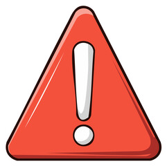 Red warning sign with white exclamation mark, caution icon alert graphic illustration