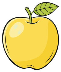 Isolated Yellow Apple Cartoon with Green Stem and Leaf Clip Art for Illustration and Design