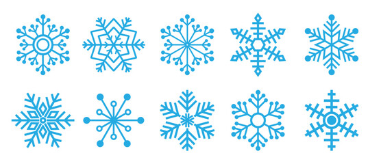 Snow Icons. Snowflakes Vector Icons. Winter Icons. Snow or Snowflake symbol. Snow. Set blue snowflake icons collection isolated