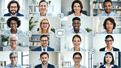 Diverse Team Digital Meeting - A grid of diverse professionals participating in a video conference, showcasing modern workplace collaboration and communication. - Powered by Adobe