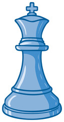 Cartoon style King chess piece illustration in blue, strategic board game design