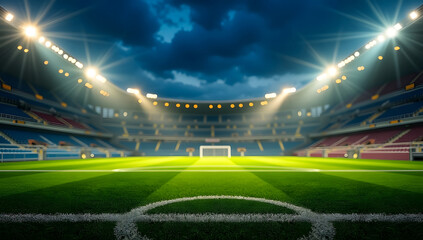 Modern Football Stadium Under Bright Lights