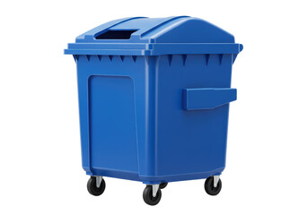 Isolated blue trash dumpster, mobile trash can for waste disposal, recycle garbage bin