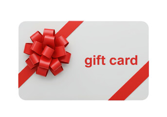 Isolated gift card with red ribbon and bow for a special celebration or birthday