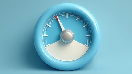 Blue speedometer displaying measurements with a minimal dial representation indicating performance and metrics