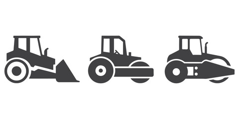Construction tool steamroller silhouette vector illustrations