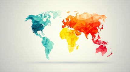 Creative world map formed by interconnected triangles representing global connectivity and geometric design elements