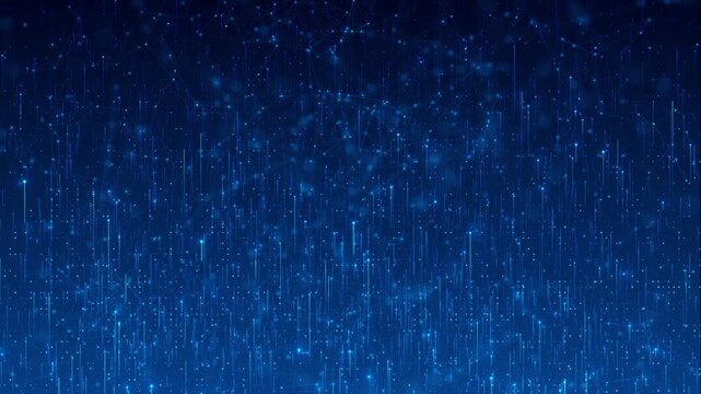 Video footage of digital plexus grid illuminated by glowing blue light flares moving upward, futuristic technology visualization perfect for AI, blockchain, big data, networking, cyber backgrounds