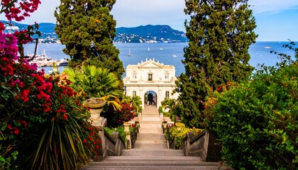 Fototapeta premium Scenic coastal steps and garden