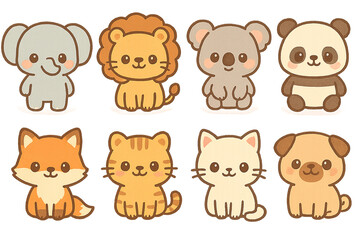 Fototapeta premium Cute Cartoon Animals, Illustration, Playful Environment, Whimsical Design, Adorable Characters, Fun and Friendly Vibes