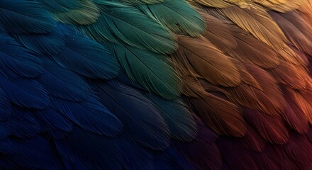 Fototapeta premium Multicolored bird feather texture closeup