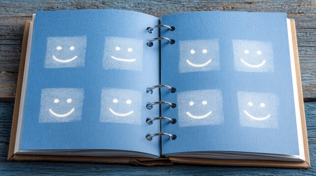 Book with a smiley face drawn on it signifying market sentiment matrix in a minimal 2x2 quadrant concept design