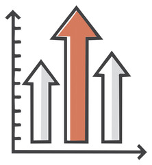 Business growth chart with rising arrows indicating progress and increasing trends