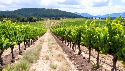 Vineyard landscape, rows of grapevines