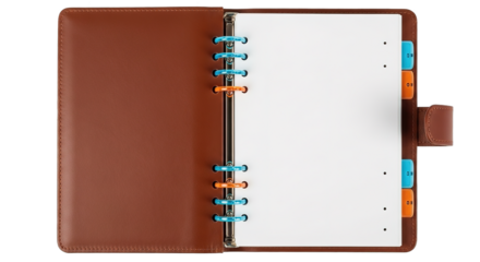 Brown Leather Planner Open Top View Blank Pages
