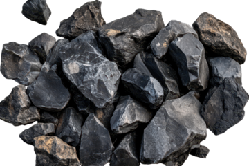Unique gray rocks isolated in a natural arrangement showcasing their textured surfaces and varying sizes in a minimalist display against a neutral background