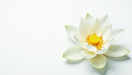 Fototapeta premium Close-up of pristine white lotus blossoms on pure white background , peace, botany