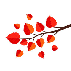 Fototapeta premium Illustration of a branch with vibrant red and orange autumn leaves, some falling, against a white background