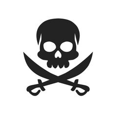 Pirate skull and crossed swords vector, skull silhouette icon  